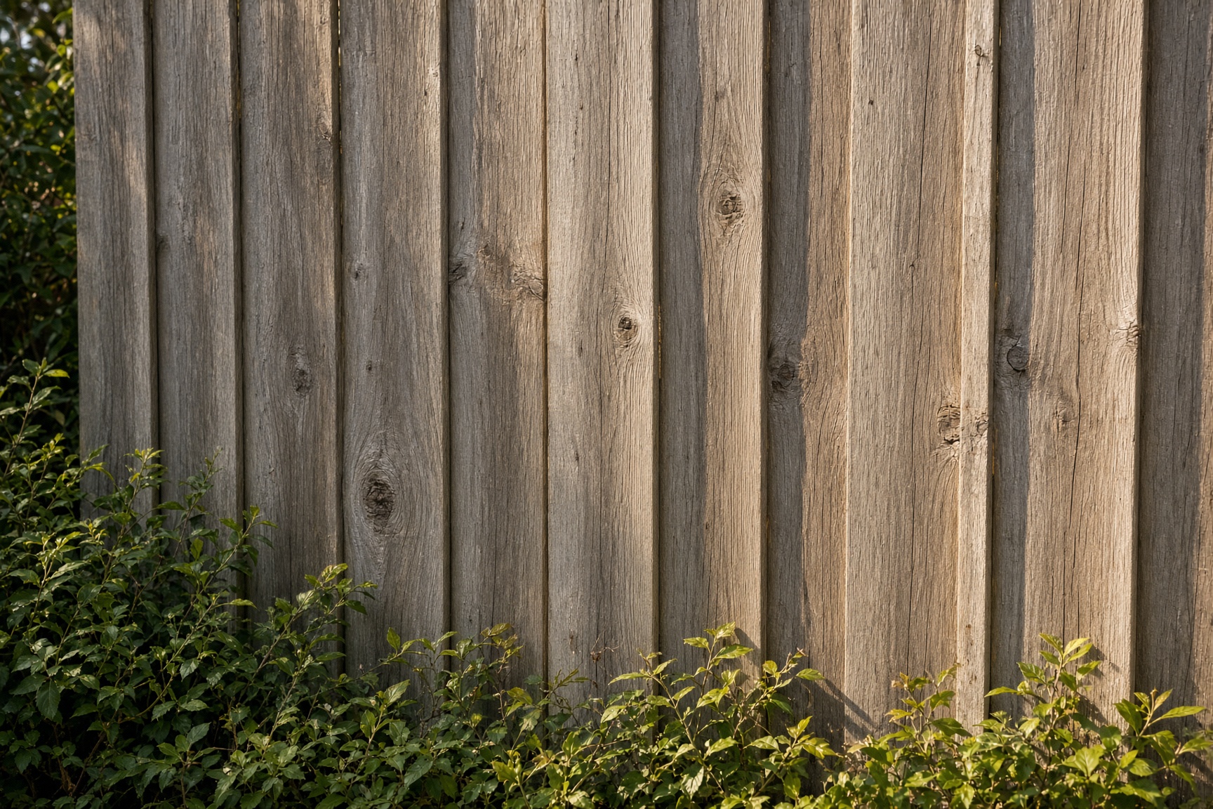 Weathered cedar privacy fence in a backyard